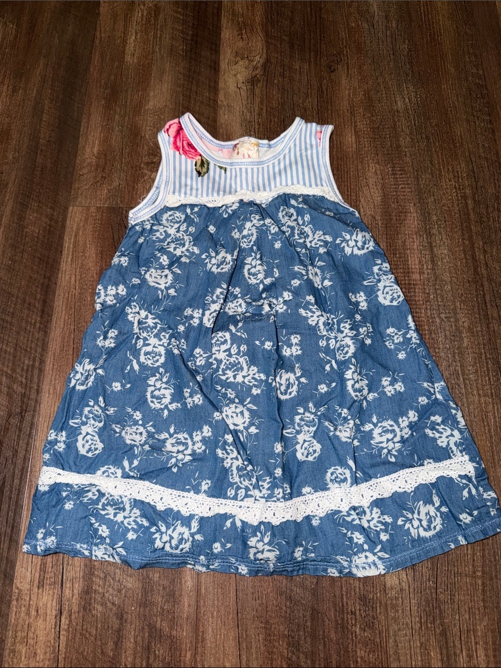Girls Pink Vanilla Stripe Floral Tank Dress size 3